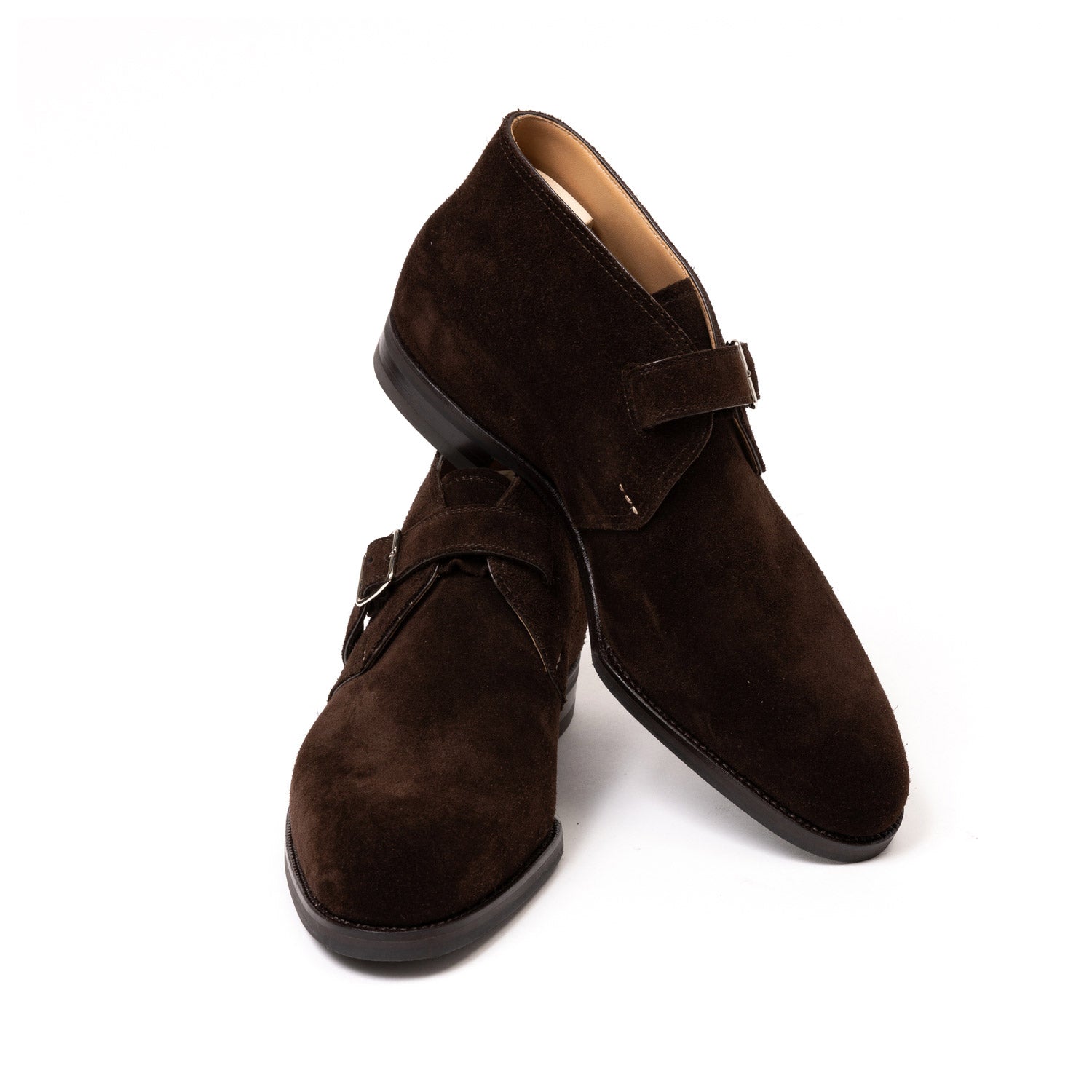 Monk-Bootee "Iconic" aus dunkelbraunem Rauhleder - reine Handarbeit